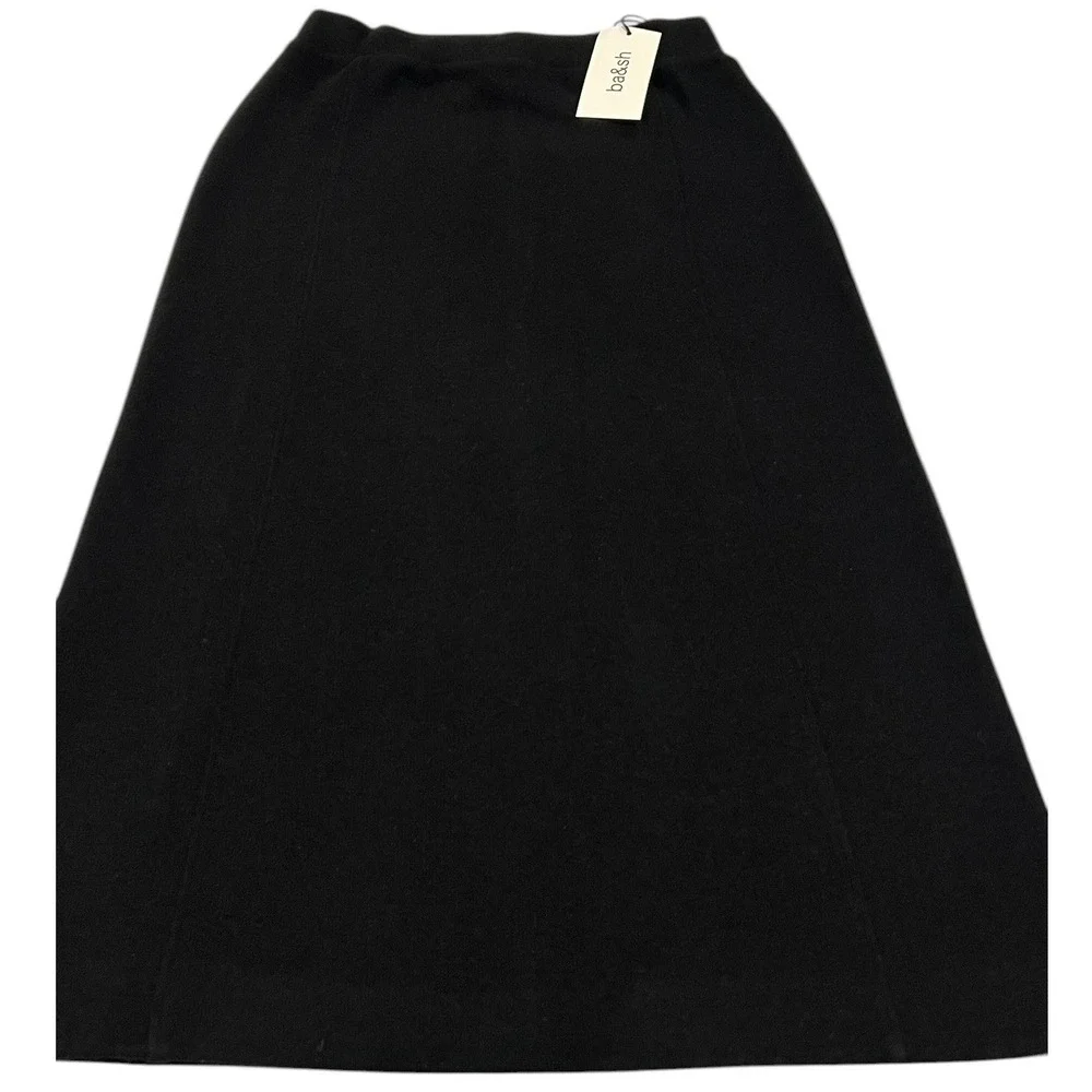 NWT Ba&Sh Jupe Holly Knit Midi Skirt Black A-Line‎ Elastic Waist 1